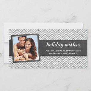 PHOTO HOLIDAY retro chevron silver glitter grey Card