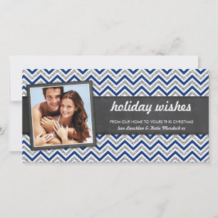 PHOTO HOLIDAY retro chevron silver glitter navy Card