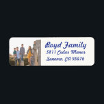 Photo Holiday Return Address Labels: Blue & White<br><div class="desc">Photo Holiday Return Address Labels: Blue Cursive Script on White Background Photography © Storytree Studios,  Stanford,  CA</div>