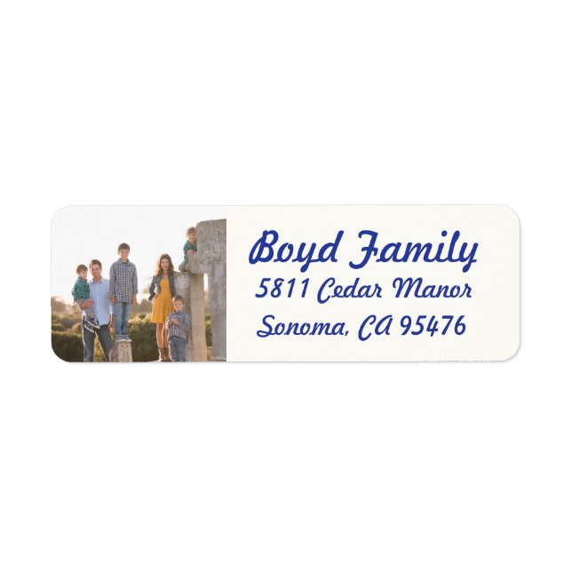 Photo Holiday Return Address Labels: Blue & White (Front)