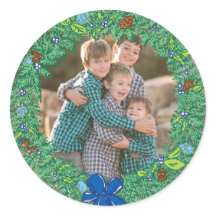 Photo Holiday Sticker: Round Hanukkah Wreath Frame