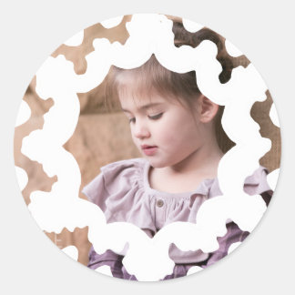 Photo Holiday Sticker: White Snowflake Photo Classic Round Sticker