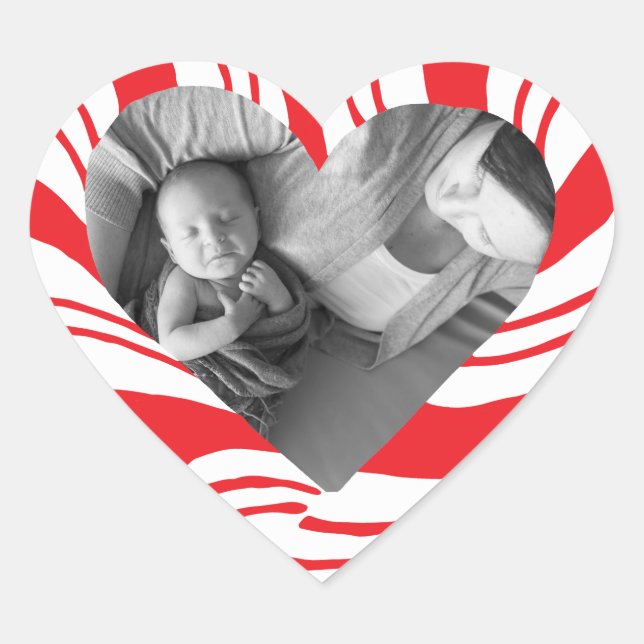 Photo Holiday Stickers: Candy Cane Heart Frame Heart Sticker (Front)