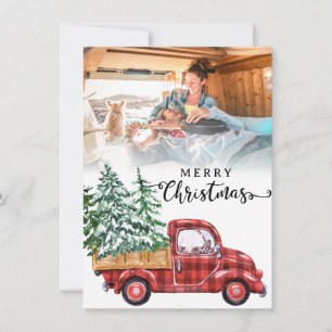 Photo holiday with red truck and christmas tree