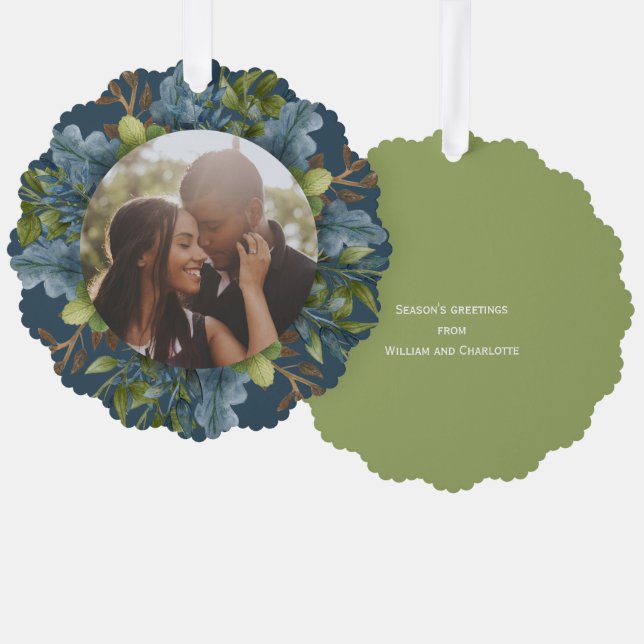 Photo Holiday Wreath Personalised Christmas Tree Decoration Card (Front/Back)