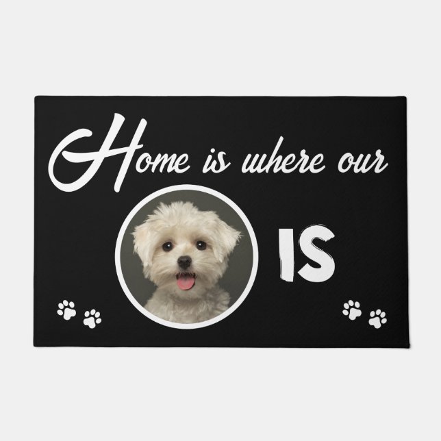 Photo Home is Where My Dog is Black Doormat (Front)