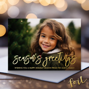 Photo horizontal Season's Greeting Plaid Foil Holiday Card
