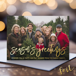 Photo horizontal Season's Greetings botanical gold Foil Holiday Card