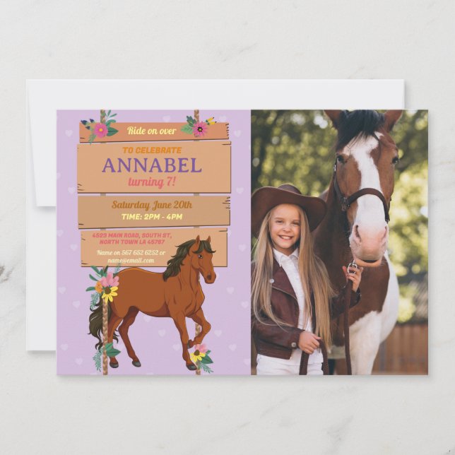 Photo Horse Riding Party Invite Pony Purple  (Front)