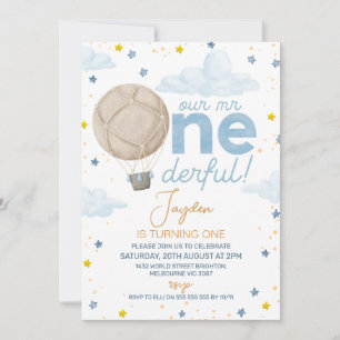 Photo Hot Air Balloon Mr Onederful 1st Birthday  Invitation