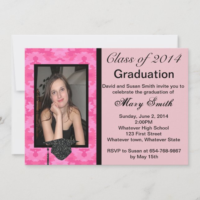 Photo Hot Pink Camouflage Graduation Invitation (Front)
