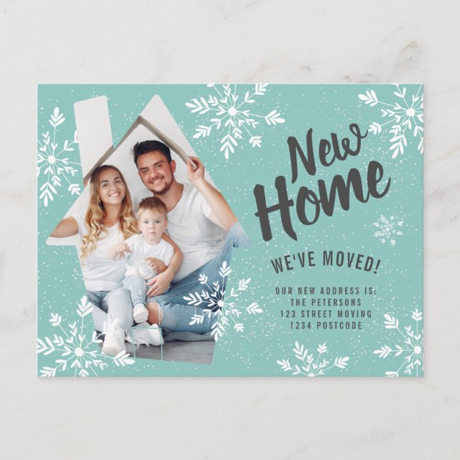 Photo house new home Winter snow moving Announcement Postcard (Front)