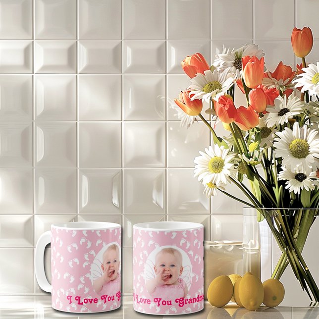 Photo "I Love You Grandma" Custom Pink and White Coffee Mug (Creator Uploaded)