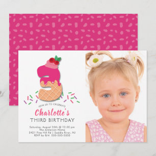 Photo Ice Cream 3RD Birthday Invitation