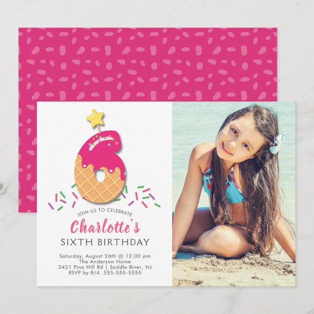 Photo Ice Cream 6TH Birthday Invitation (Front/Back)
