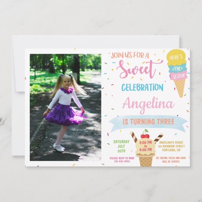 Photo Ice cream birthday invitation Sweet party (Front)