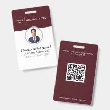 Photo ID Badge Hospitality Employee Pass QR Code