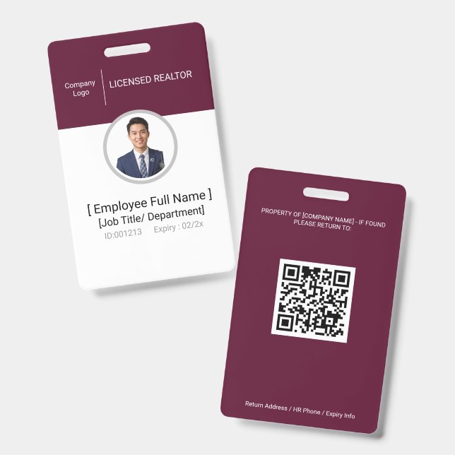 Photo ID Badge | Licensed Realtor | Pass QR Code (Front & Back)