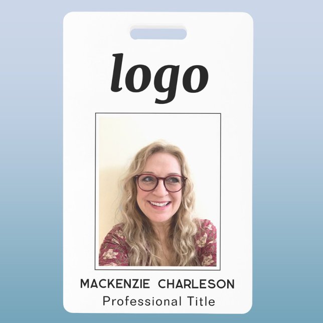 Photo ID Clean Professional Name Badge (Simple logo with custom text business branding promotional photo ID badge name tag)