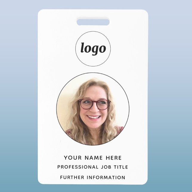 Photo ID Clean Professional Name Badge (Simple logo with custom text business branding promotional photo ID badge name tag)