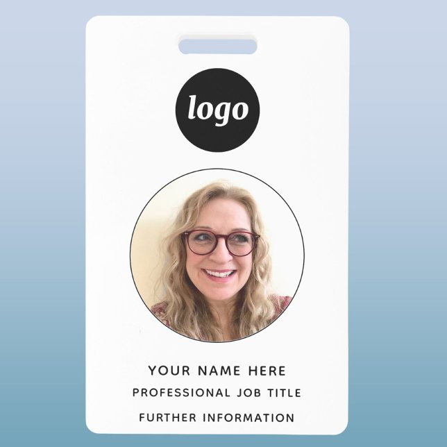 Photo ID Clean Professional Name Badge (Simple logo with custom text business branding promotional photo ID badge name tag)