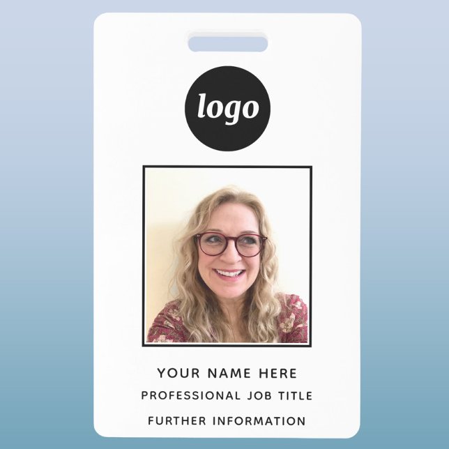 Photo ID Clean Professional Name Badge (Simple logo with custom text business branding promotional photo ID badge name tag)