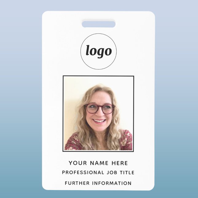 Photo ID Clean Professional Name Badge (Simple logo with custom text business branding promotional photo ID badge name tag)