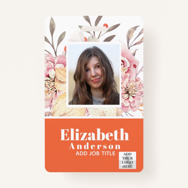 PHOTO ID - Employee VIP Pass - Girly Flowers ID Badge (Front)