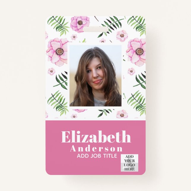 PHOTO ID - Employee VIP Pass - Girly Flowers ID Badge (Front)