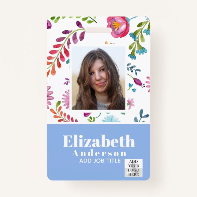 PHOTO ID - Employee VIP Pass - Girly Flowers ID Badge (Front)