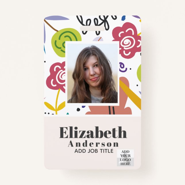 PHOTO ID - Employee VIP Pass - Girly Flowers ID Badge (Front)