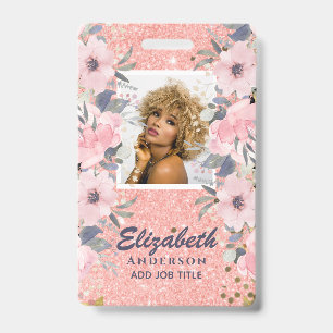 PHOTO ID - Employee VIP Pass Girly Glitter Flowers Badge