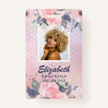 PHOTO ID - Employee VIP Pass Girly Glitter Flowers