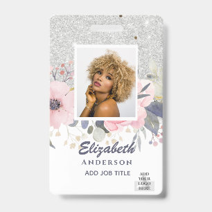 PHOTO-ID Employee VIP PASS Girly Glitter Flowers ID Badge