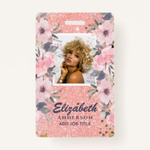 PHOTO ID - Employee VIP Pass Girly Glitter Flowers