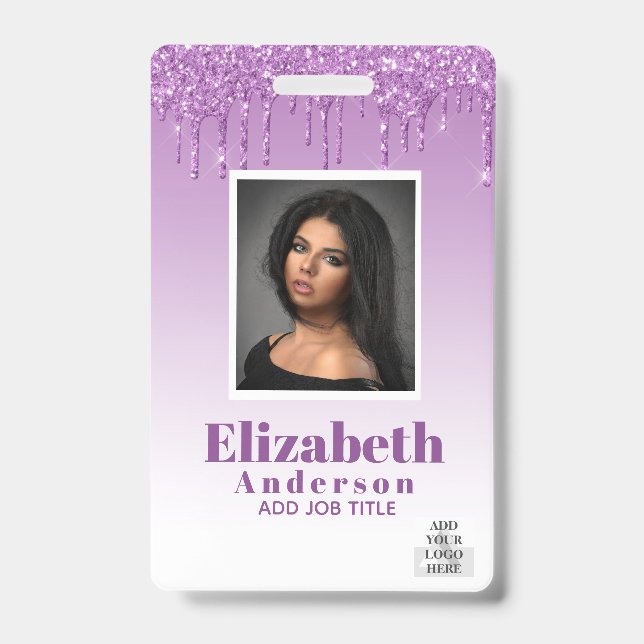 PHOTO ID - Employee VIP Pass Girly Glitter Glam Badge (Front)