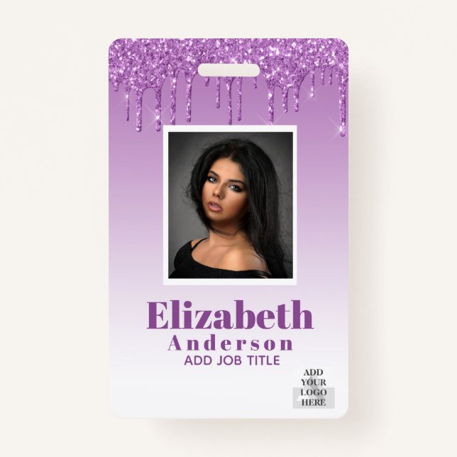 PHOTO ID - Employee VIP Pass Girly Glitter Glam ID Badge (Front)