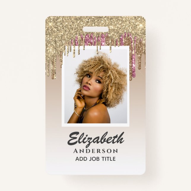 PHOTO ID - Employee VIP Pass Girly Glitter Glam ID Badge (Front)