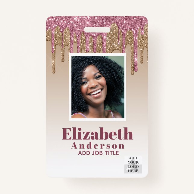 PHOTO ID - Employee VIP Pass Girly Glitter Glam ID Badge (Front)