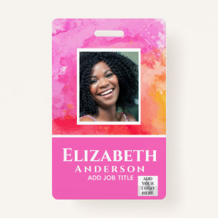 PHOTO-ID Employee VIP PASS Watercolor Abstracts ID Badge