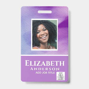 PHOTO-ID Employee VIP PASS Watercolor Abstracts ID Badge