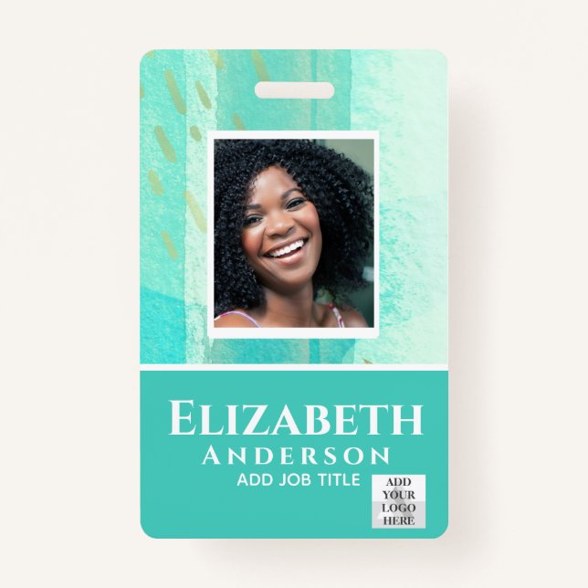 PHOTO-ID Employee VIP PASS Watercolor Abstracts ID Badge (Front)
