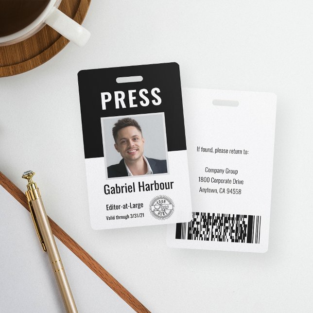 Photo ID Journalist Press Pass | Logo & Barcode Badge (Creator Uploaded)