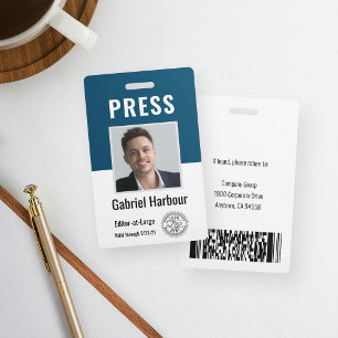 Photo ID Journalist Press Pass Logo & Barcode Badge