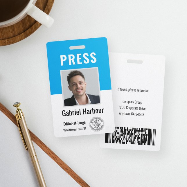 Photo ID Journalist Press Pass | Logo & Barcode Badge (Creator Uploaded)