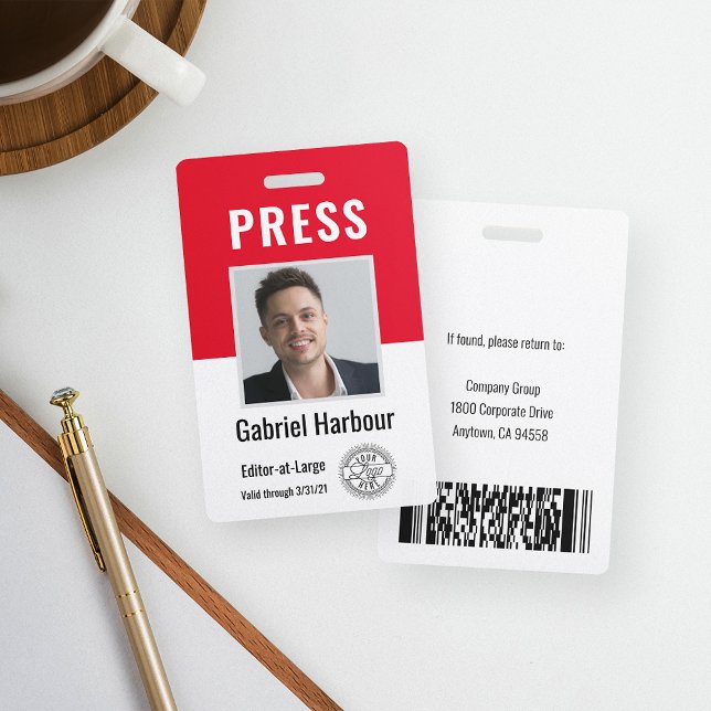 Photo ID Journalist Press Pass | Logo & Barcode ID Badge (Creator Uploaded)