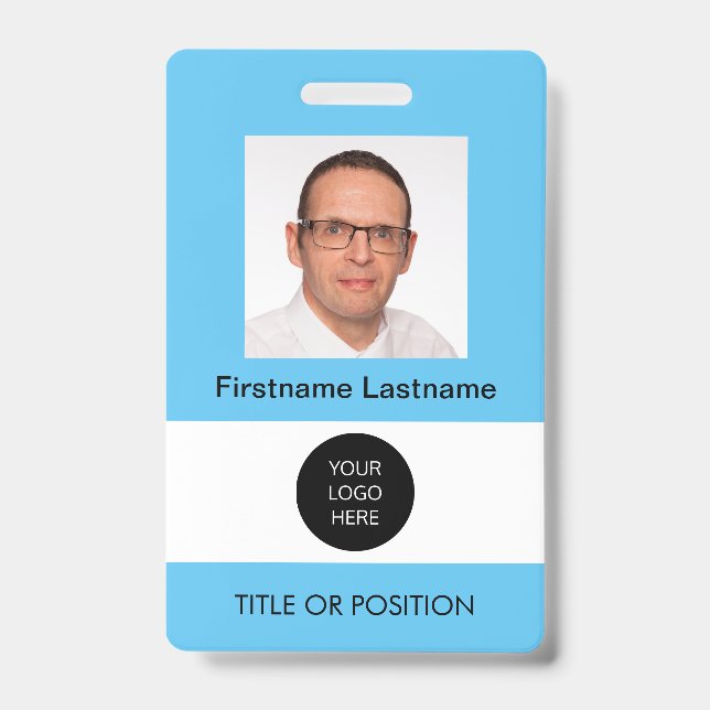 Photo ID Light Sky Blue Name Badge (Front)
