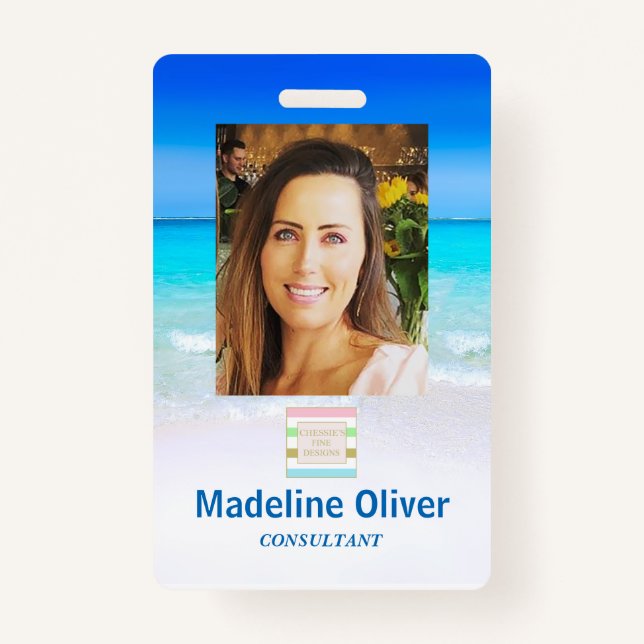 Photo ID Logo Ocean Beach Sea Lanyard Badge ID Badge (Front)