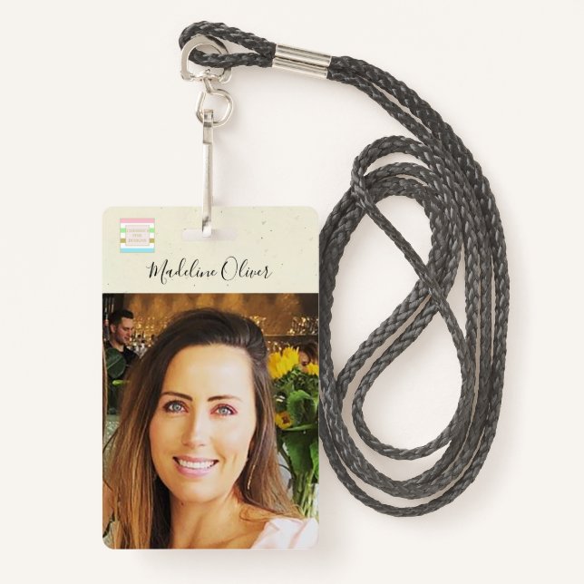 Photo ID Logo QR Code Rustic Lanyard Badge ID Badge (Front with Lanyard)