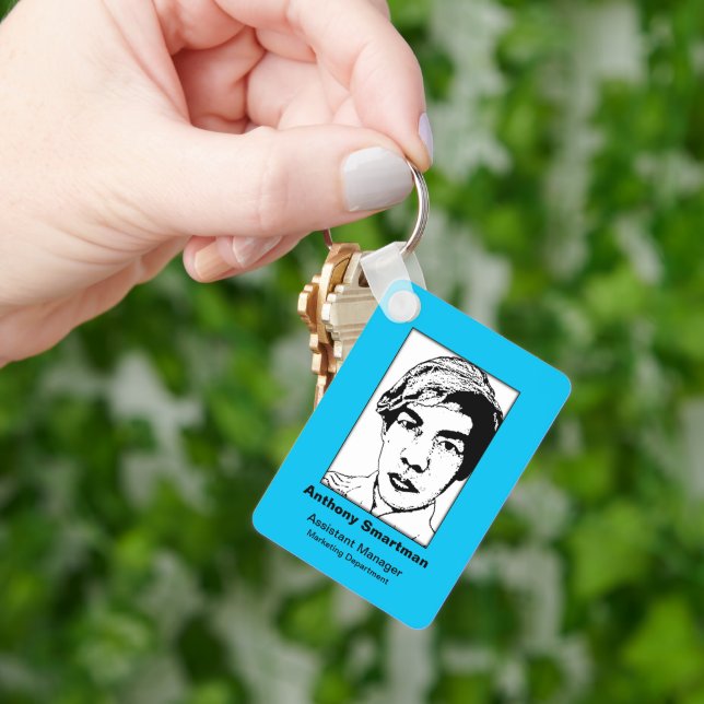 Photo ID Metal Keychain Blue 1 (Hand)